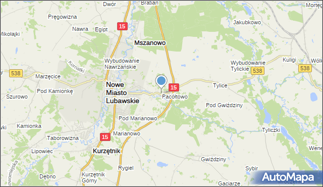 mapa Pacółtowo, Pacółtowo gmina Nowe Miasto Lubawskie na mapie Targeo
